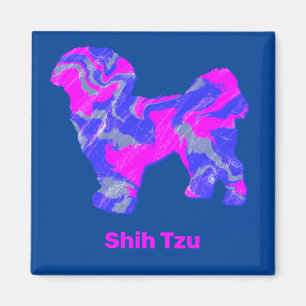 Shih Tzu Niedlich Hunde Silhouette Crazy Hot Pink Magnet