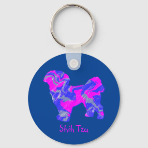 Shih Tzu Niedlich Hunde Silhouette Crazy Hot Pink Schlüsselanhänger