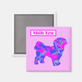 Shih Tzu Niedlich Hunde Silhouette Rosa & Blue Sil Magnet (Vorderseite/Rückseite)