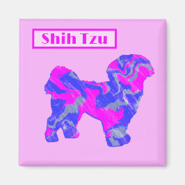 Shih Tzu Niedlich Hunde Silhouette Rosa & Blue Sil Magnet