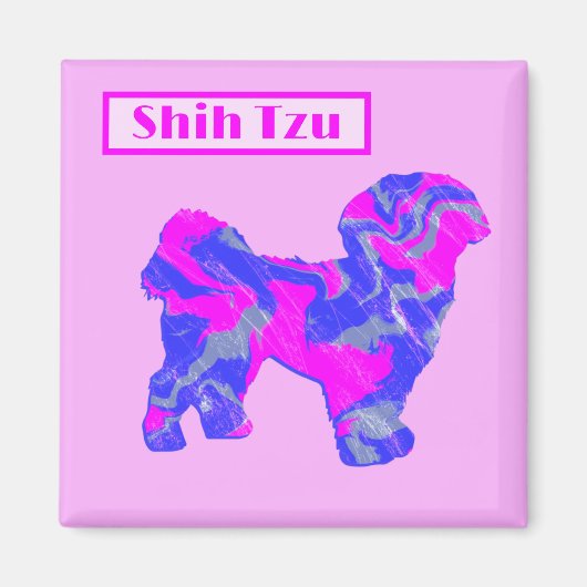 Shih Tzu Niedlich Hunde Silhouette Rosa & Blue Sil Magnet (Vorne)