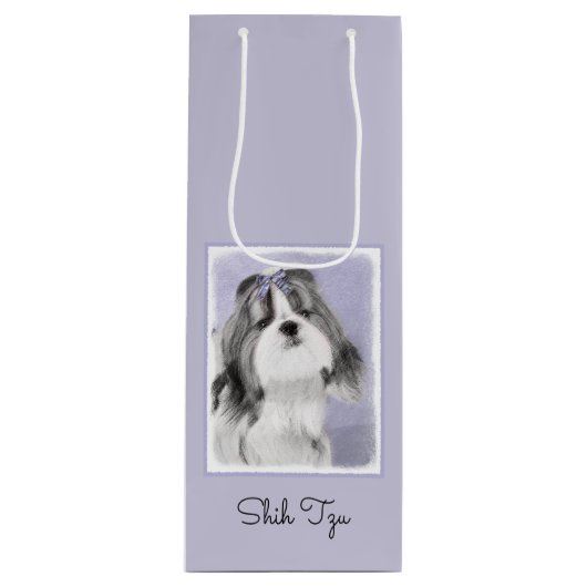 Shih Tzu Painting - Niedliche Original Dog Art Geschenktüte Für Weinflaschen (Vorderseite)
