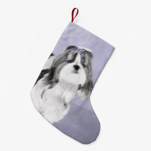Shih Tzu Painting - Niedliche Original Dog Art Kleiner Weihnachtsstrumpf