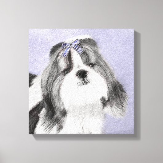 Shih Tzu Painting - Niedliche Original Dog Art Leinwanddruck (Vorderseite)