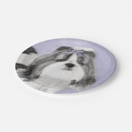Shih Tzu Painting - Niedliche Original Dog Art Pappteller (Schrägansicht)