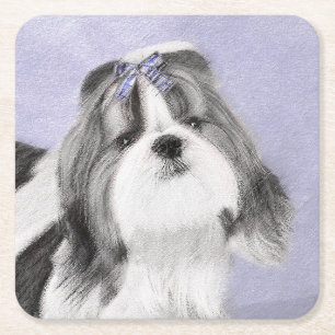 Shih Tzu Painting - Niedliche Original Dog Art Rechteckiger Pappuntersetzer