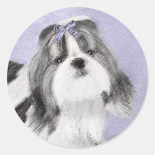 Shih Tzu Painting - Niedliche Original Dog Art Runder Aufkleber