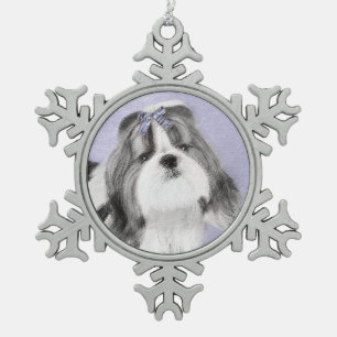 Shih Tzu Painting - Niedliche Original Dog Art Schneeflocken Zinn-Ornament