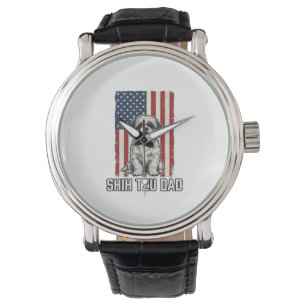 Shih Tzu Papa patriotische Flagge Vintage Hundeshi Armbanduhr
