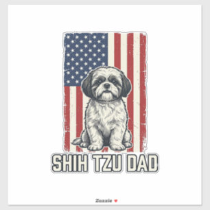 Shih Tzu Papa patriotische Flagge Vintage Hundeshi Aufkleber
