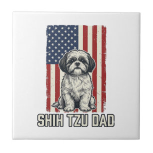 Shih Tzu Papa patriotische Flagge Vintage Hundeshi Fliese