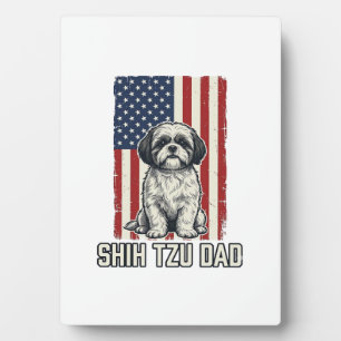 Shih Tzu Papa patriotische Flagge Vintage Hundeshi Fotoplatte