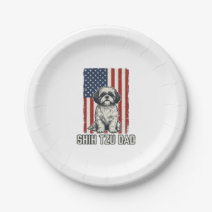 Shih Tzu Papa patriotische Flagge Vintage Hundeshi Pappteller