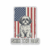 Shih Tzu Papa patriotisches Flagge Vintage Hundesh Aufkleber (Vorderseite)