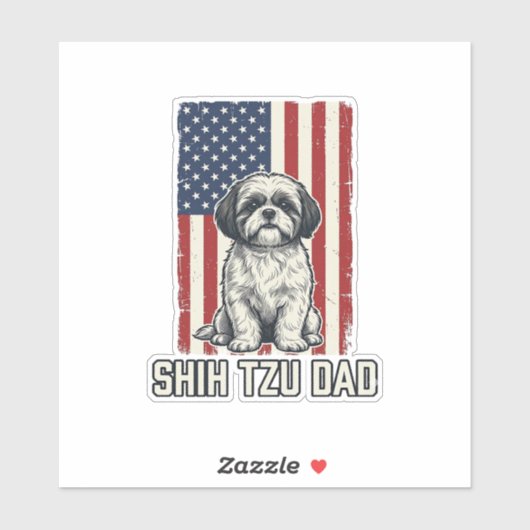 Shih Tzu Papa patriotisches Flagge Vintage Hundesh Aufkleber (Blatt)