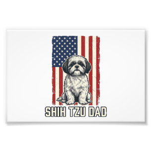 Shih Tzu Papa patriotisches Flagge Vintage Hundesh Fotodruck