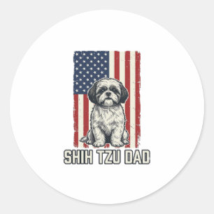 Shih Tzu Papa patriotisches Flagge Vintage Hundesh Runder Aufkleber