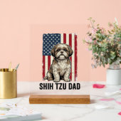 Shih Tzu Papa Patriotisches Vintage Hund-Shirt Des Acrylschild (Hochzeit)