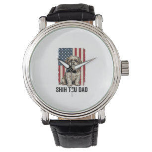 Shih Tzu Papa Patriotisches Vintage-Hund-Shirt-Des Armbanduhr