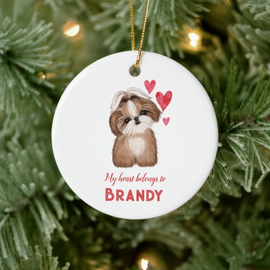 Shih Tzu Personalisiert mein Herz Keramik Ornament (Baum)