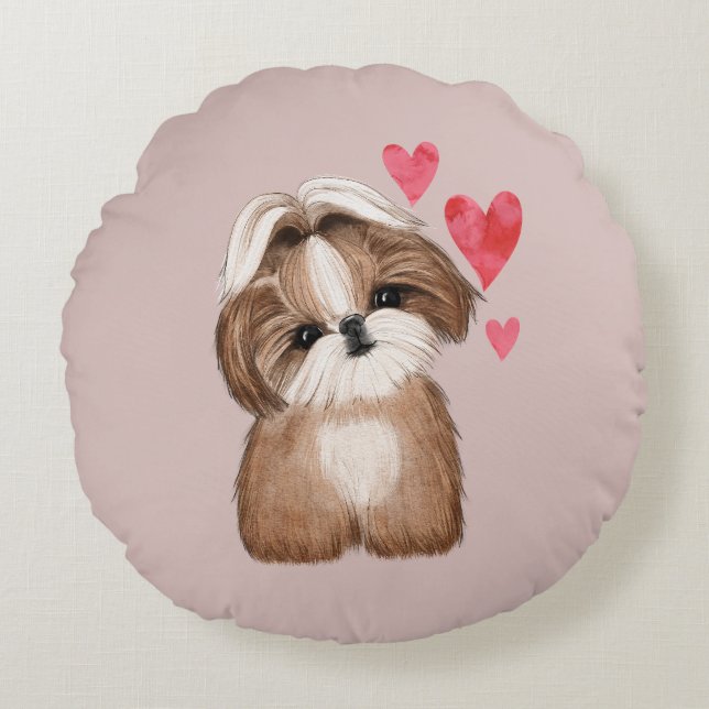 Shih Tzu Personalisiert mit Name Year Rundes Kissen (Vorderseite)