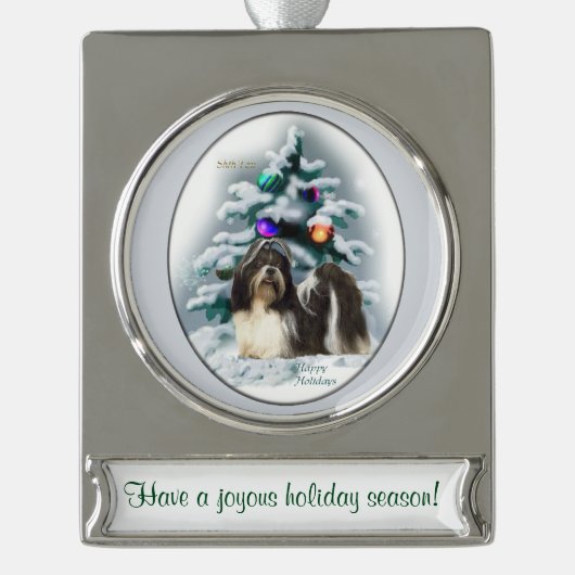 Shih Tzu Personalisiert Weihnachten Banner-Ornament Silber (Vorderseite)