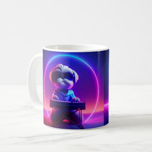 Shih Tzu Playing Piano Kaffeetasse (Vorderseite Links)