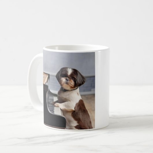 Shih Tzu Playing Piano Kaffeetasse (Vorderseite Links)