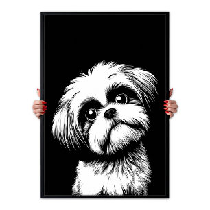 Shih Tzu Pop Art Weiß & Schwarz Chic Ästhetik Poster