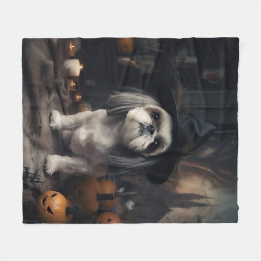 Shih Tzu Pumpkins Halloween Beängstigend Fleecedecke (Vorderseite (Horizontal))