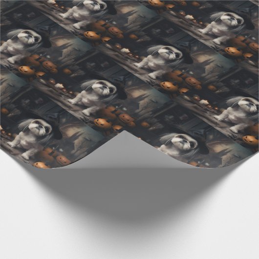Shih Tzu Pumpkins Halloween Beängstigend Geschenkpapier (Ecke)