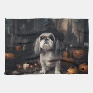 Shih Tzu Pumpkins Halloween Beängstigend Geschirrtuch