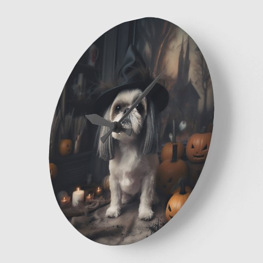 Shih Tzu Pumpkins Halloween Beängstigend Große Wanduhr (Winkel)