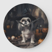 Shih Tzu Pumpkins Halloween Beängstigend Große Wanduhr (Vorderseite)
