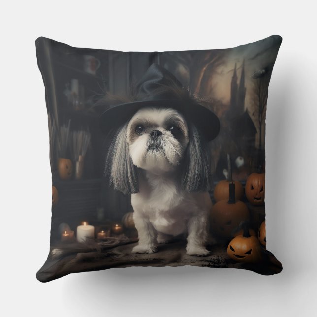 Shih Tzu Pumpkins Halloween Beängstigend Kissen (Rückseite)