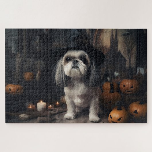 Shih Tzu Pumpkins Halloween Beängstigend Puzzle (Horizontal)