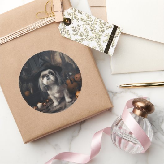 Shih Tzu Pumpkins Halloween Beängstigend Runder Aufkleber (Schenken)