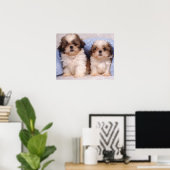 Shih Tzu puppies under a checked blanket Poster (Heimbüro)