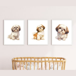 Shih Tzu Puppy Art, Porträtmalerei Bilderwand Sets