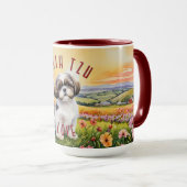 Shih Tzu Puppy Blume Field Combo Tasse (VorderseiteRechts)