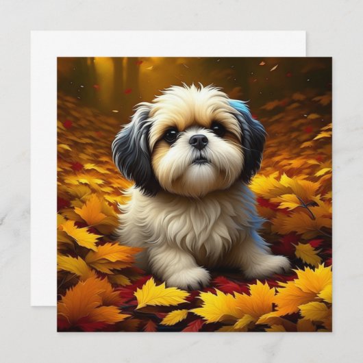 Shih Tzu Puppy Dog Spielen in Herbstlauben (Vorne/Hinten)