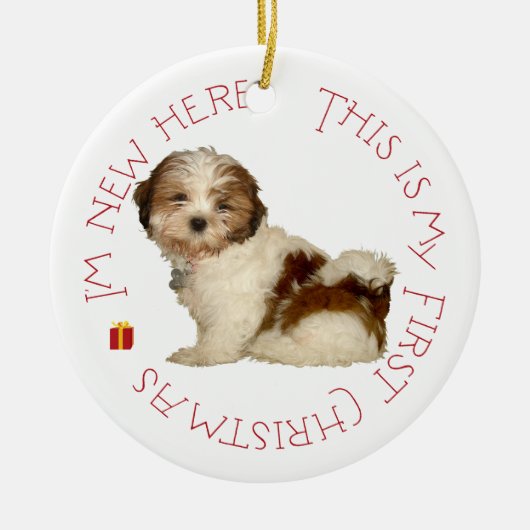 Shih Tzu Puppy First Christmas Keramikornament (Vorne)