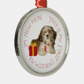 Shih Tzu Puppy First Christmas Ornament Aus Metall (Rechts)