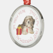 Shih Tzu Puppy First Christmas Ornament Aus Metall (Links)