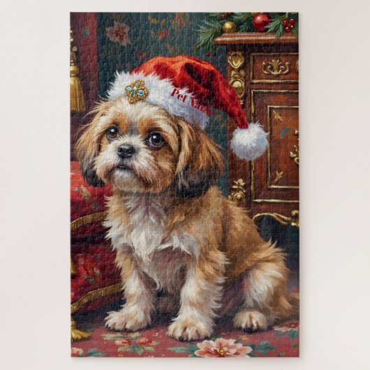 Shih Tzu Regal Christmas Topknot Hat Puzzle (Vertikal)