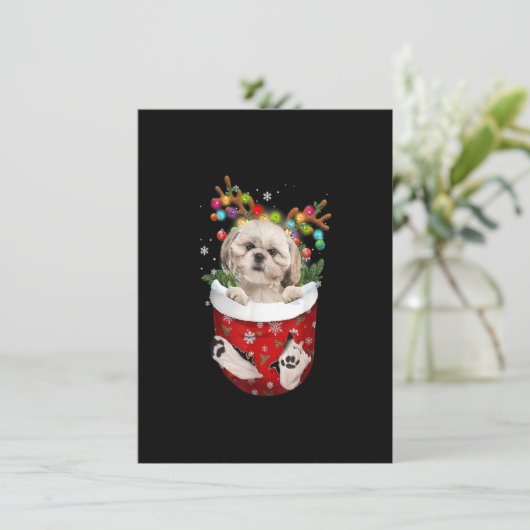 Shih Tzu Reindeer in Pocket Christmas Dog Lovers P Einladung (Stehend Vorderseite)