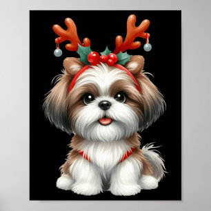 Shih Tzu Reindeer Weihnachtsmannmütze Xmas Lights  Poster
