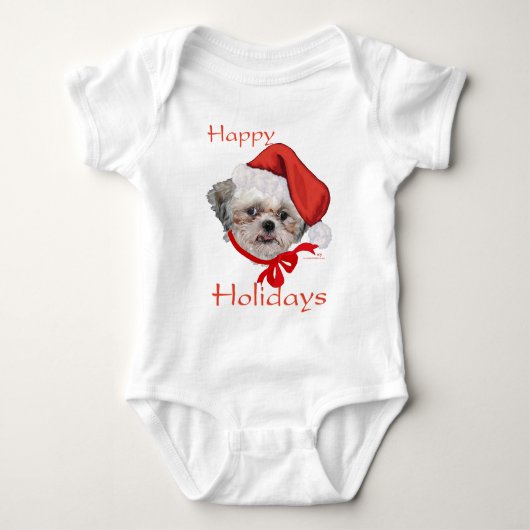 Shih Tzu Rescue Hund Happy Holidays Baby Strampler (Vorderseite)