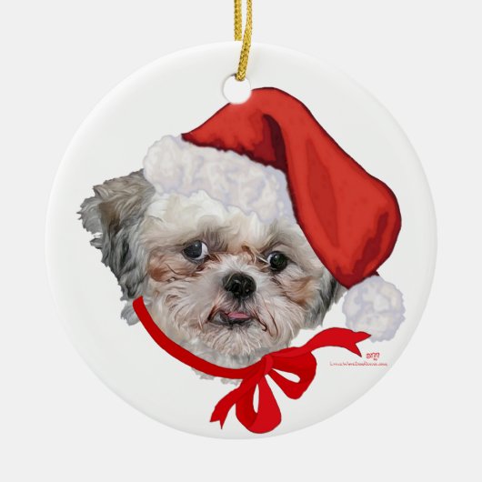 Shih Tzu Rescue Hund Happy Holidays Keramik Ornament (Vorne)