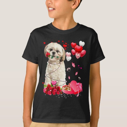 Shih Tzu Rose Heart Happy Valentine Day Dog Mom  T-Shirt (Vorderseite)